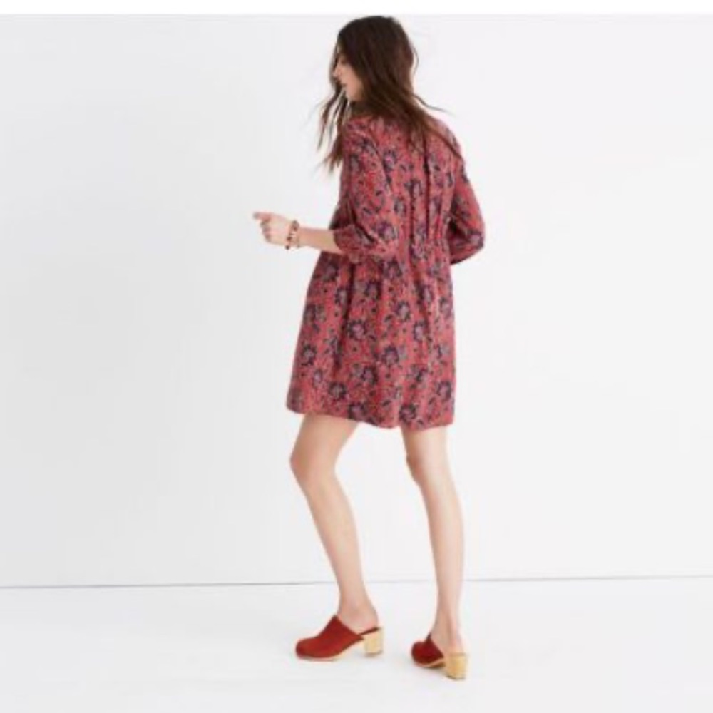 Madewell Garnet Red Silk Assam Boho Dress. Size S.